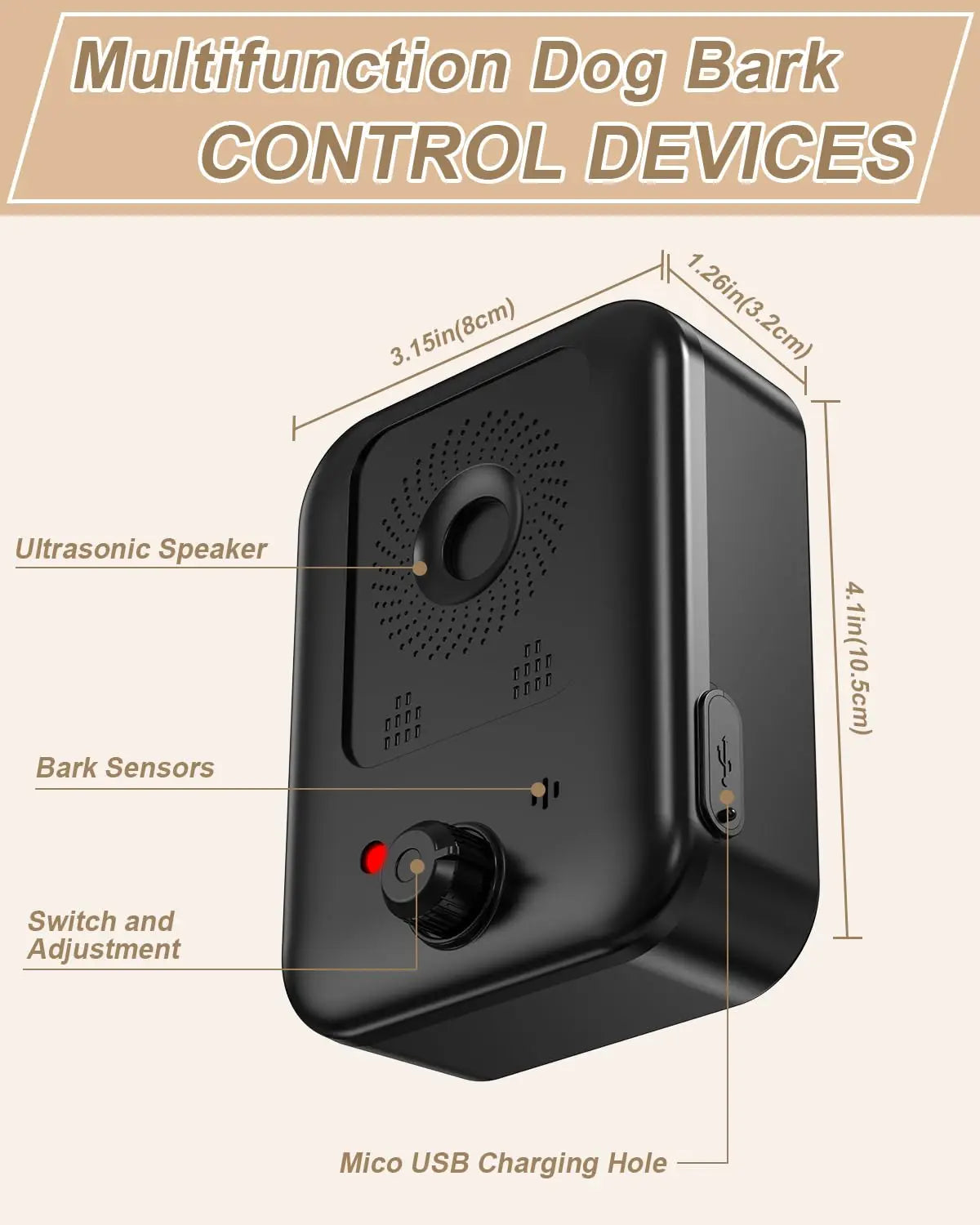 Petedu Automatic Ultrasonic Dog Bark Deterrent Indoor Outdoor