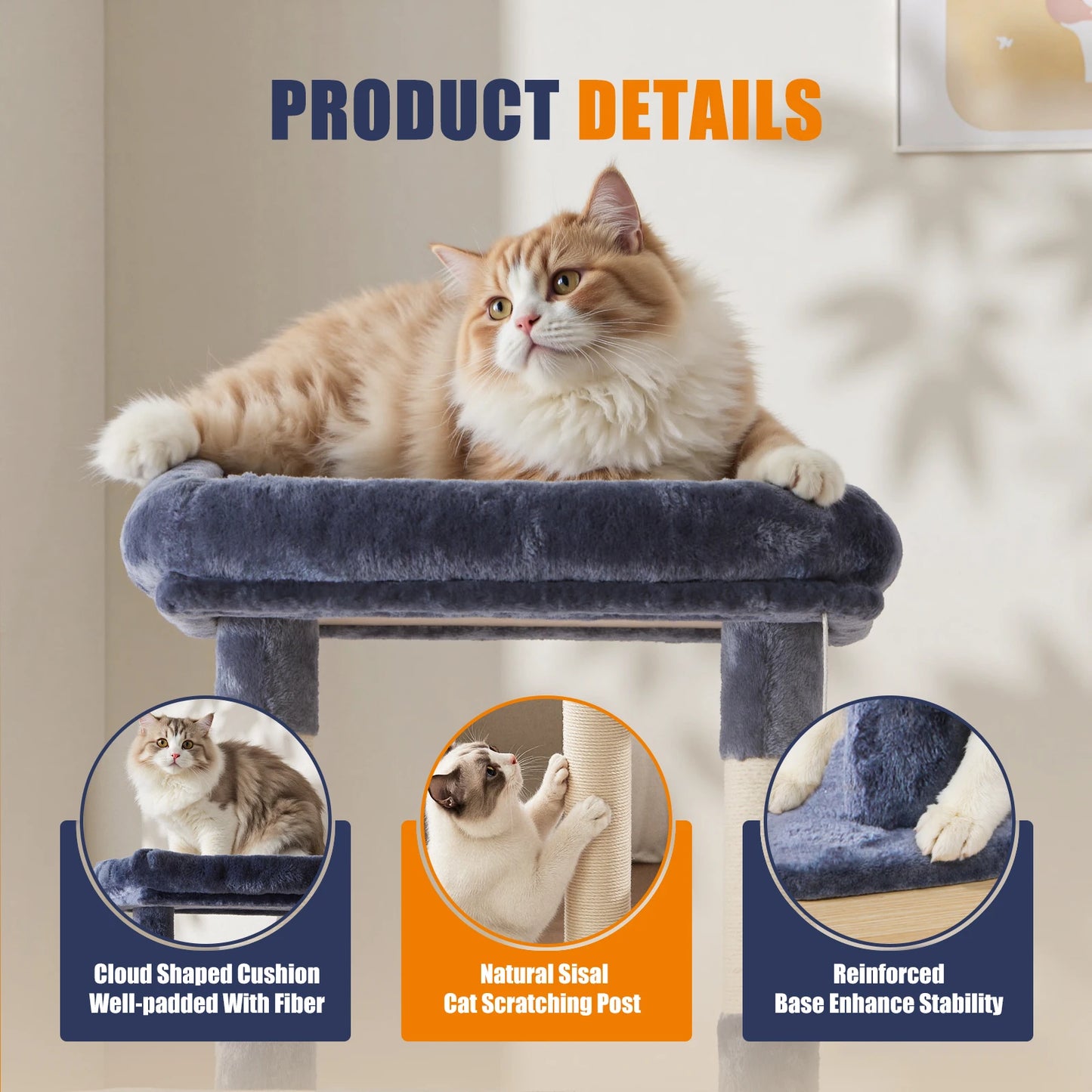 JHK Cat Tree Tall Multi Cat Climbing Tower With Natural Sisal Posts Indoor