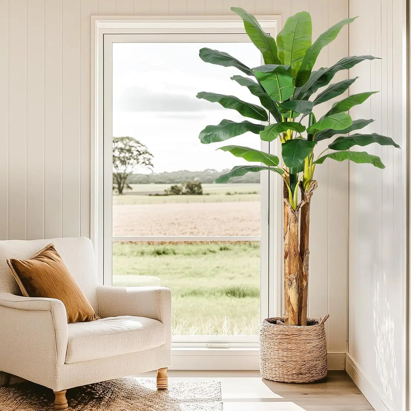 HiMISS Artificial Banana Tree In Planter With Realistic Foliage For Home