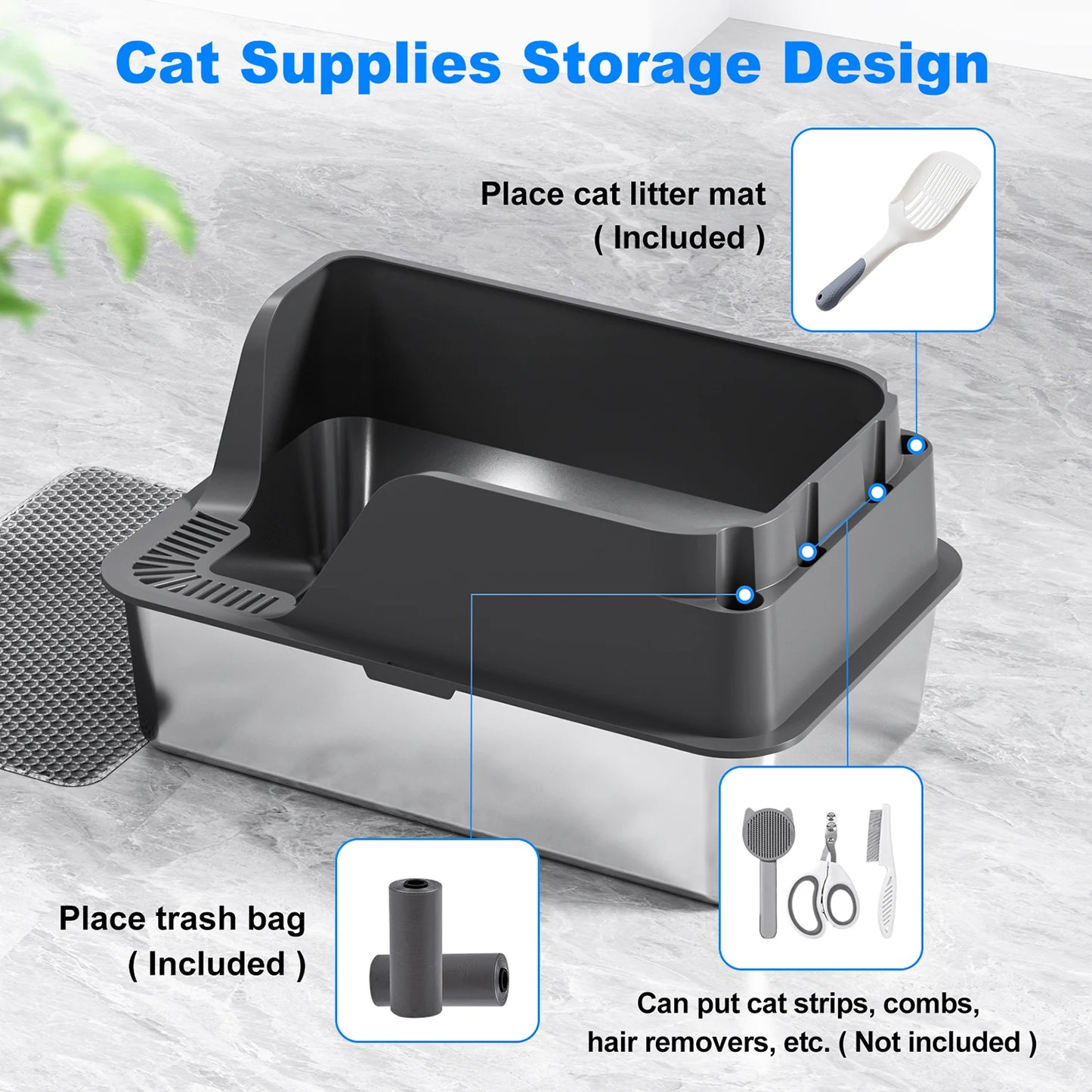 Stainless Steel Cat Litter Box With Lid For Large Cats