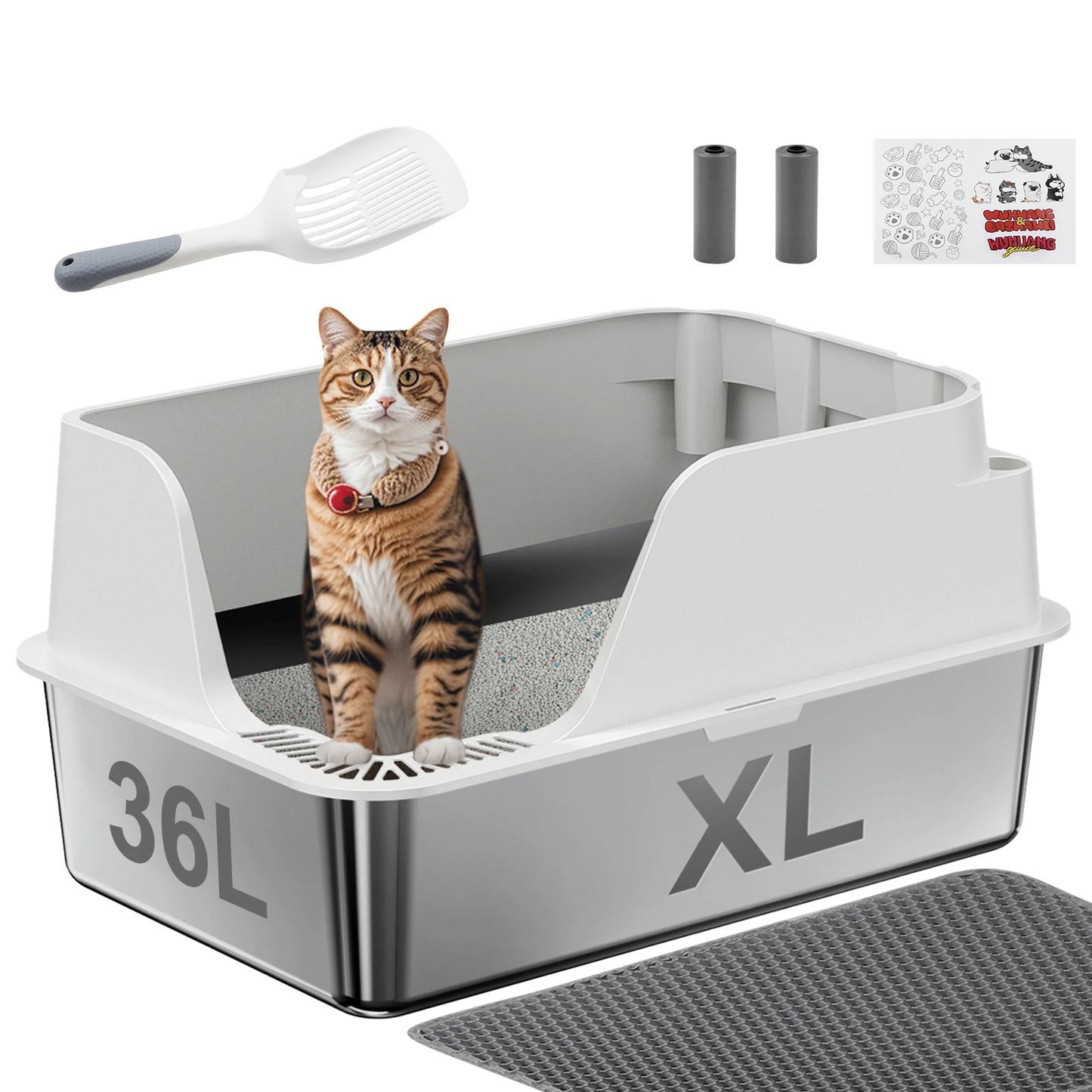 Stainless Steel Cat Litter Box With Lid For Large Cats