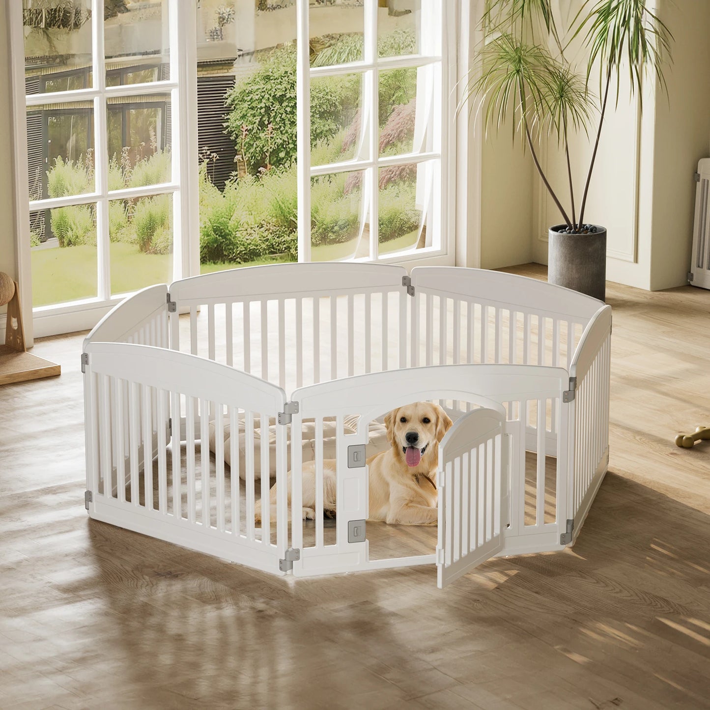 JHK Plastic Dog Playpen 6 Panel Expandable Pet Fence For Medium Dogs