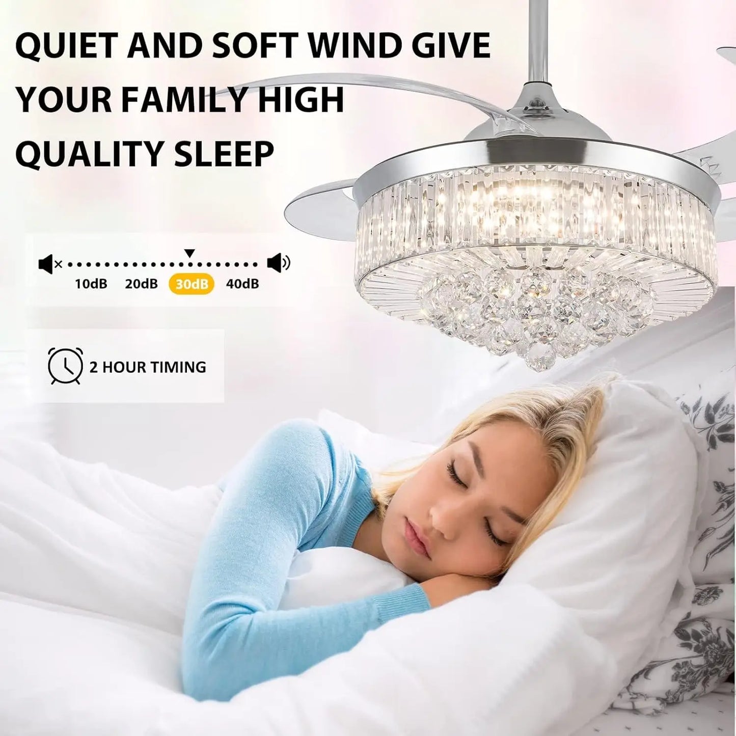 Crystal Ceiling Fan With Light And Remote Retractable Blades
