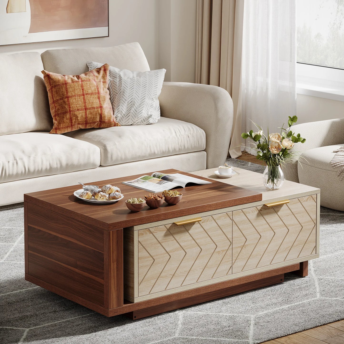 Tribesigns Extendable Coffee Table With Two Drawers