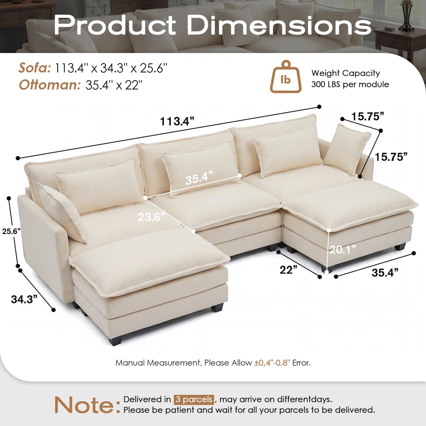 Redlife Modular Sectional Sofa With Ottoman Metal Frame
