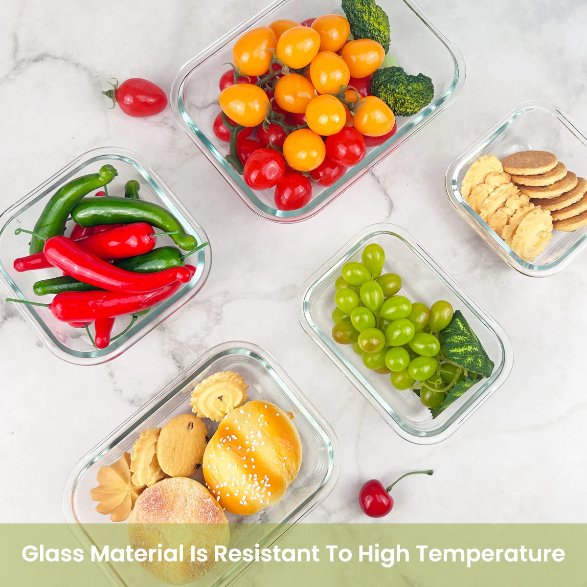 8pcs Glass Food Storage Containers Set Lunch Box Leakproof Airtight Microwave & Oven Safe Stackable Kitchen Organizers