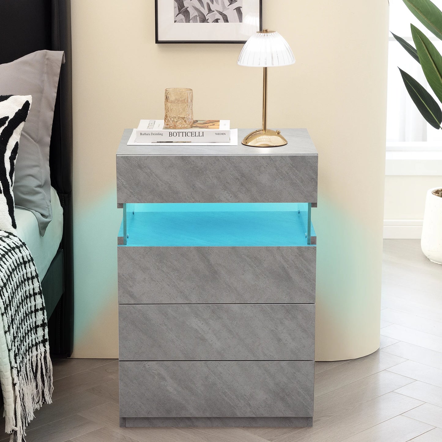 Cubehom LED Nightstand With 4 Drawers And Colorful LEDs