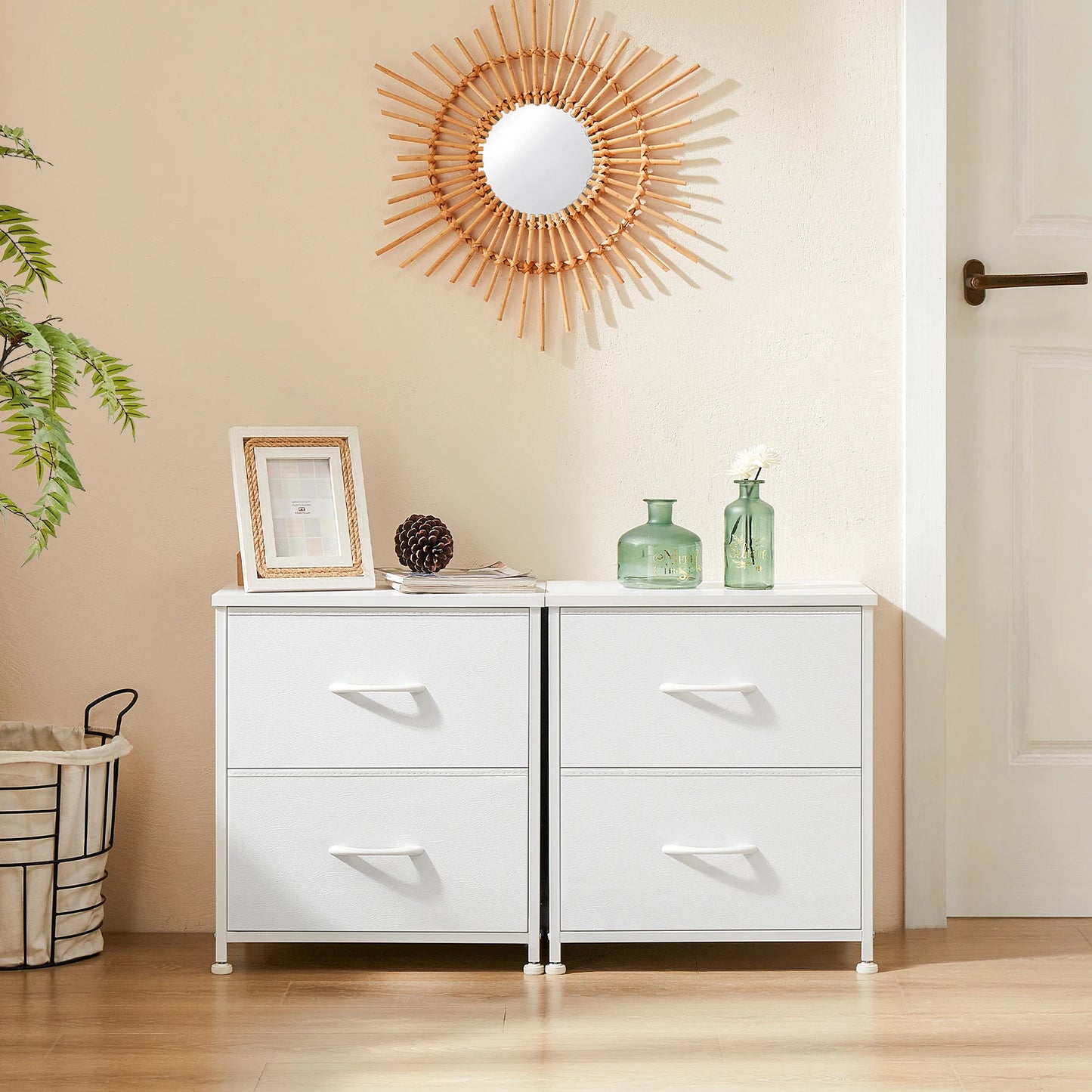 JHK Nightstand Bedside Table With Storage Drawers And Cabinet