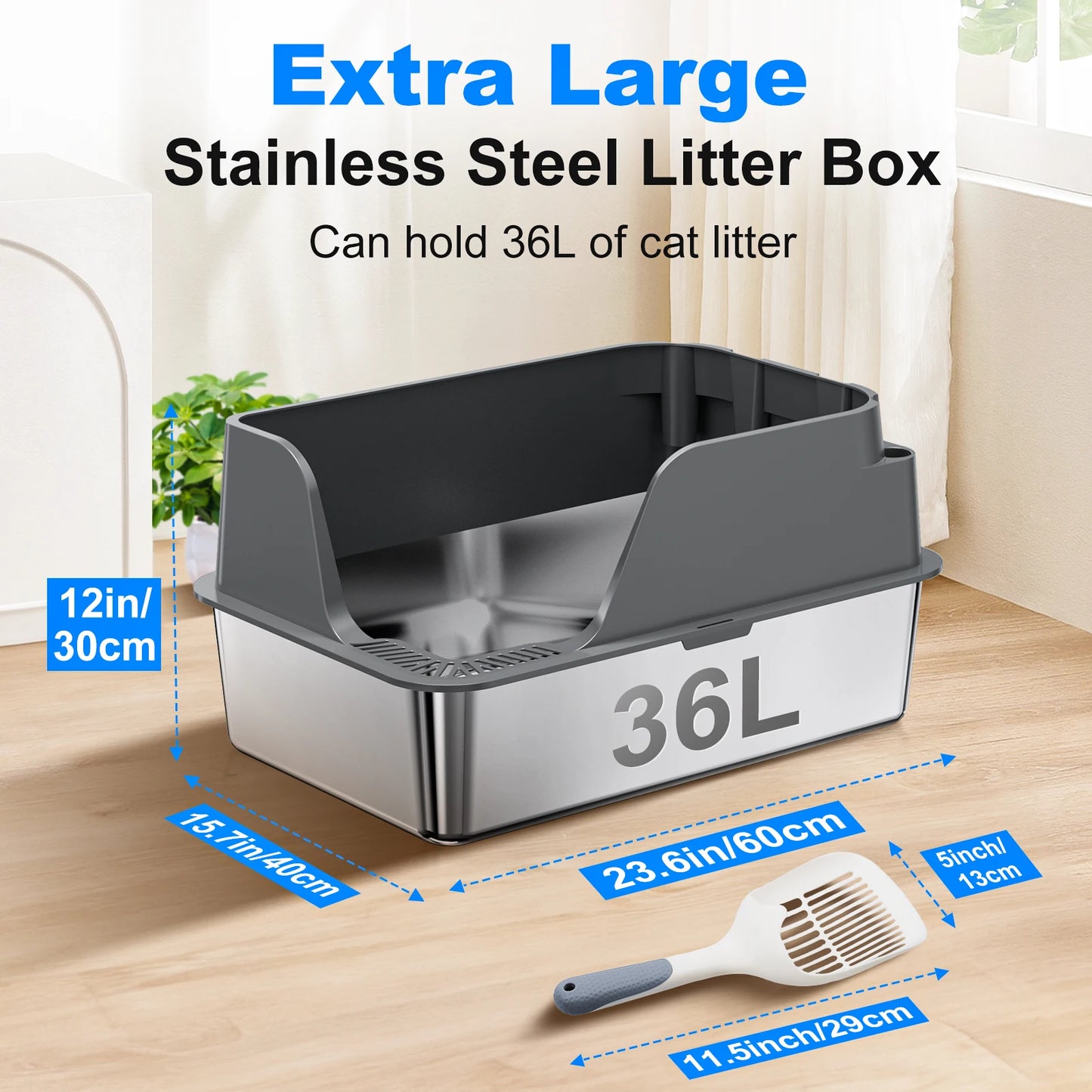 Stainless Steel Cat Litter Box With Lid For Large Cats