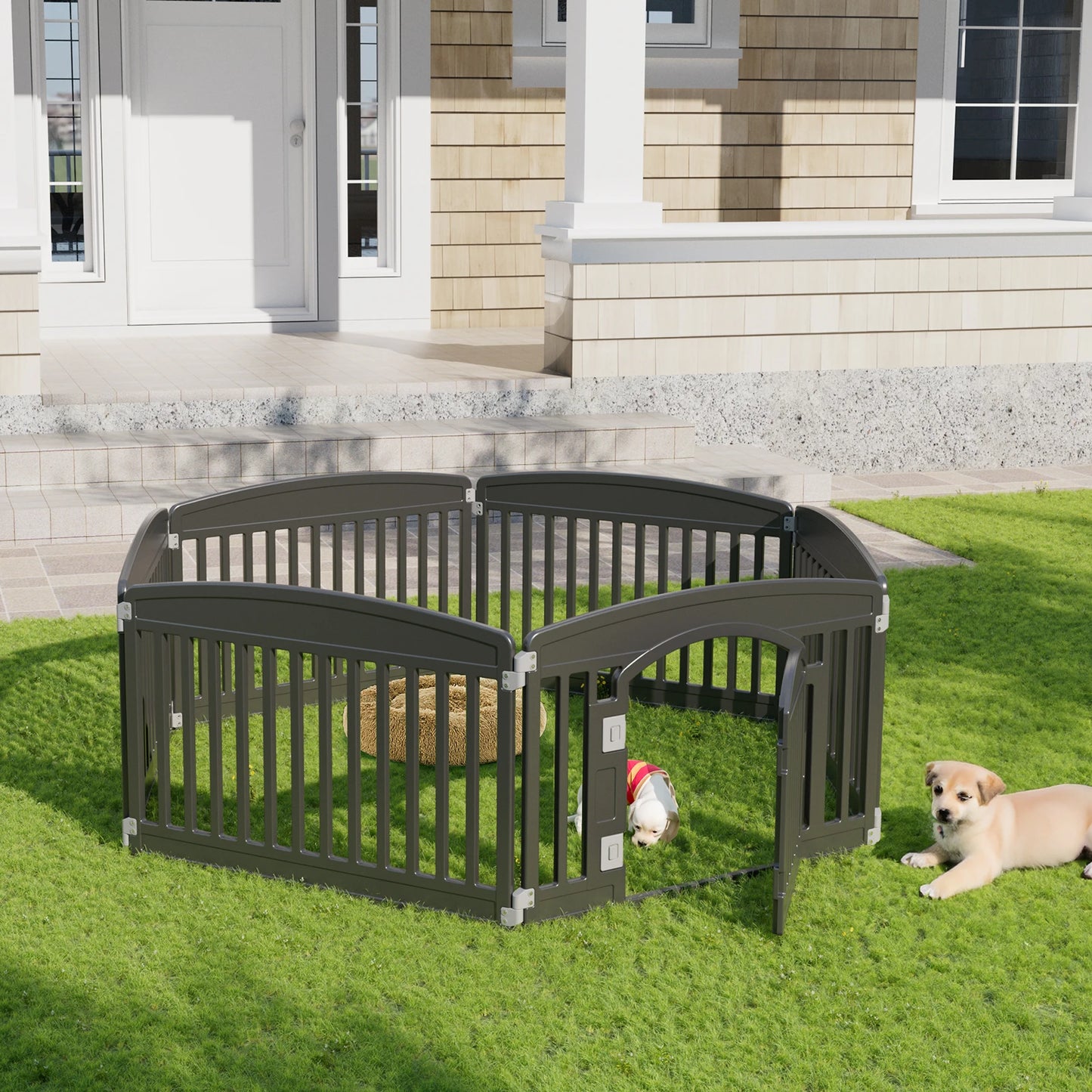 JHK Plastic Dog Playpen 6 Panel Expandable Pet Fence For Medium Dogs