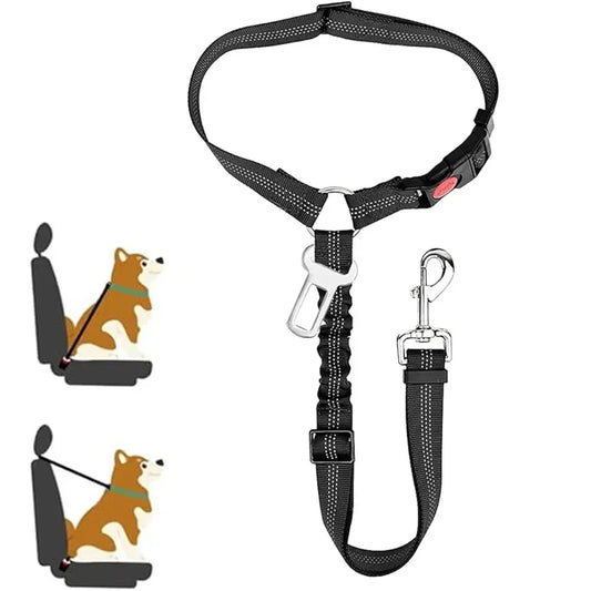 2-in-1 Dog Car Seatbelt Headrest Restraint Reflective Adjustable