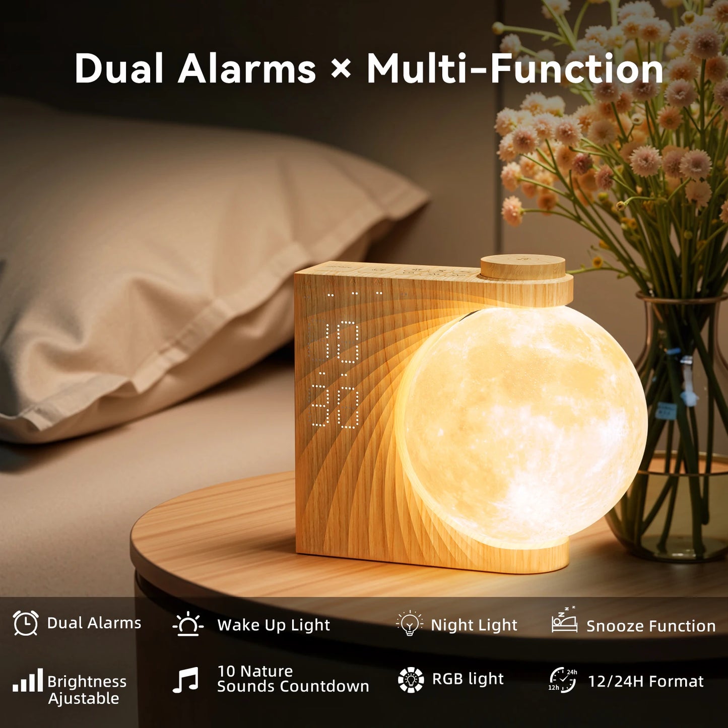 RETEYUNG Sunrise Alarm Clock With Moon Light 30/60/90 Timer
