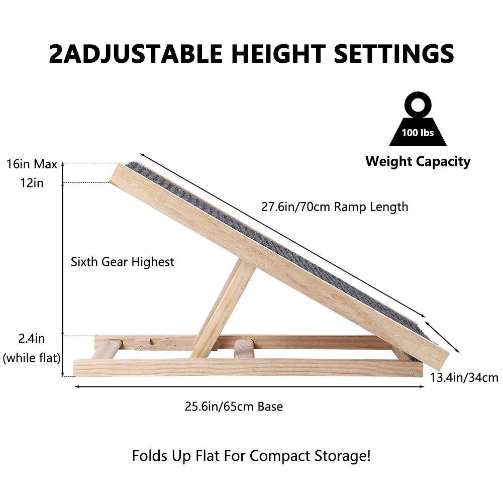 HiMISS Adjustable Wooden Dog Ramp, Portable Anti Skid Ramp