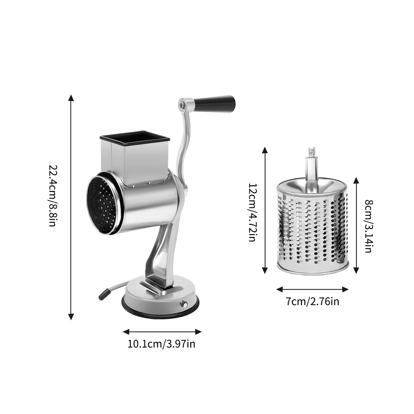 Rotary Grater With Five Stainless Steel Blades Vegetable Shredder