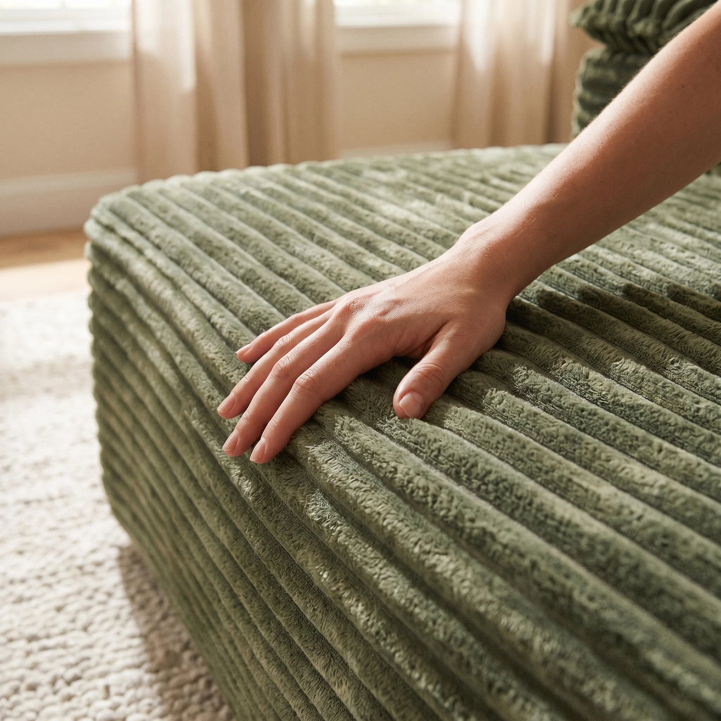 Corduroy Sofa Bed With Armrests And Pillows Reading Chair