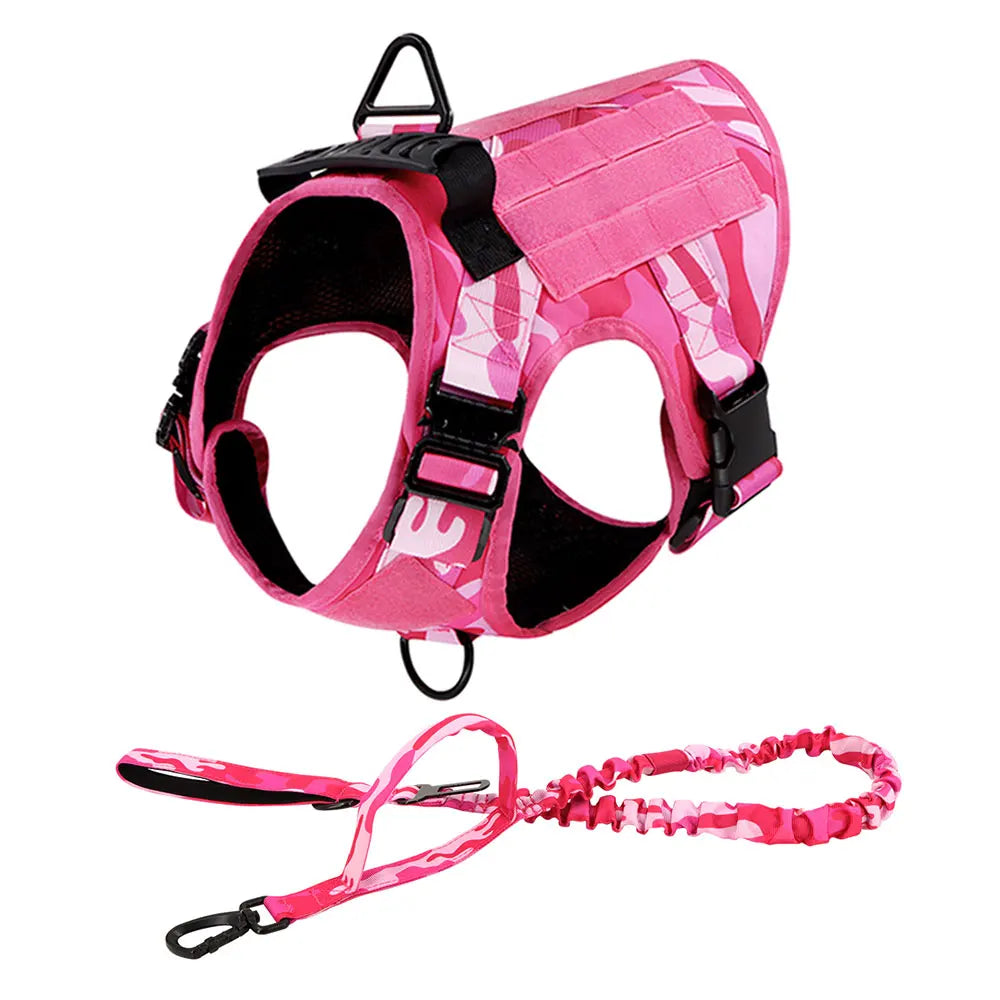 Military Camouflage Dog Harness Adjustable Tactical Training Vest Leash