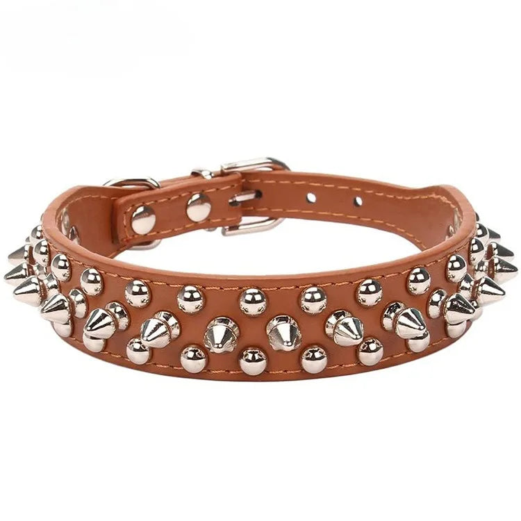 Adjustable PU Leather Dog Collar With Rivet Spikes For Small Dogs And Cats