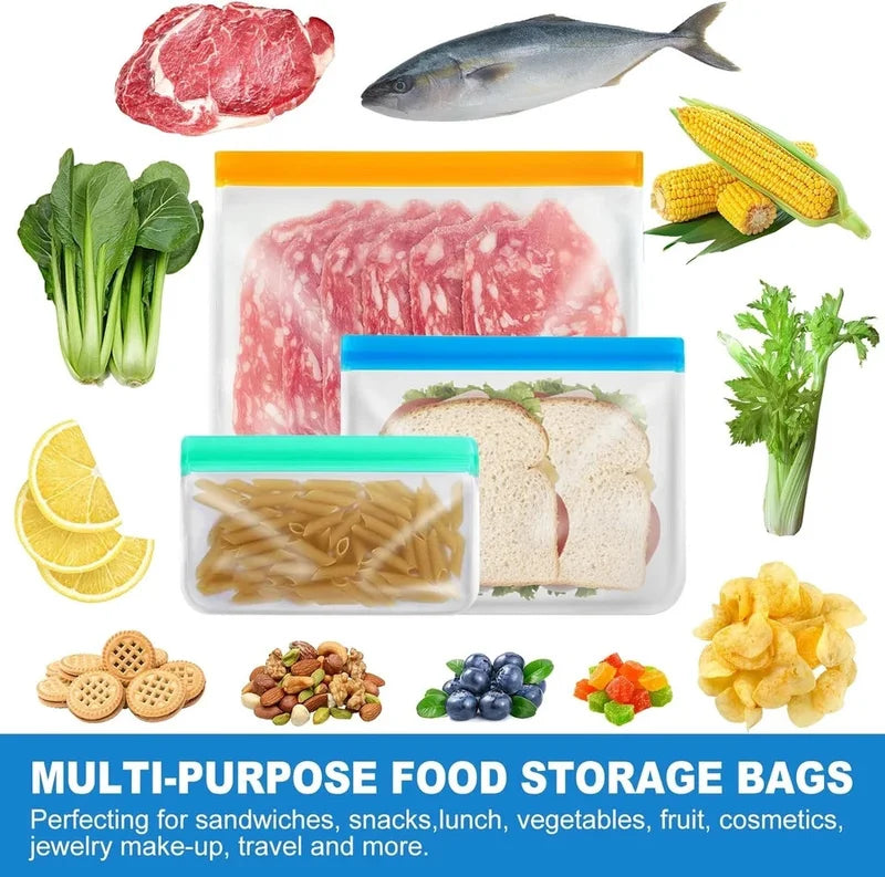 8 Pack Freezer Bags Reusable Silicone Food Storage Bags