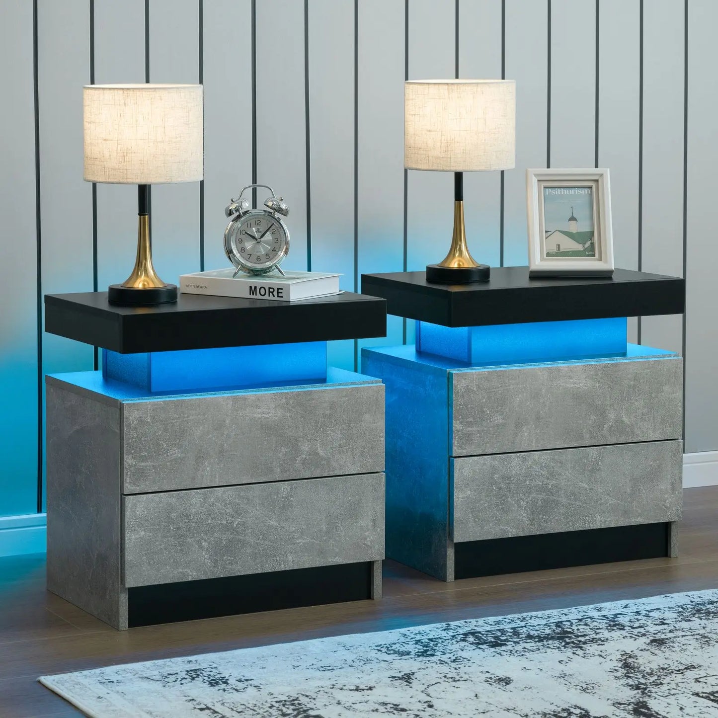 Cubehom LED Nightstand Set of 2 With Drawers Bedside Tables