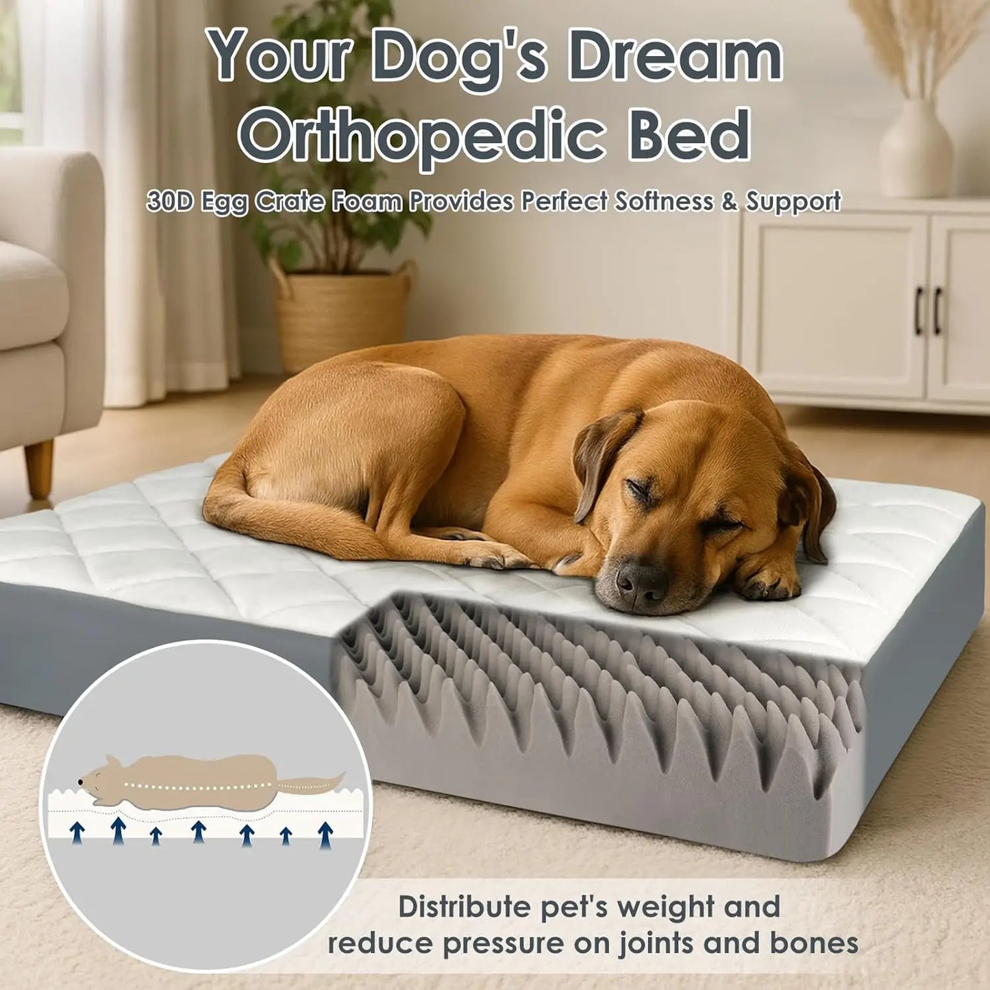Orthopedic Memory Foam Dog Bed With Waterproof Faux Leather