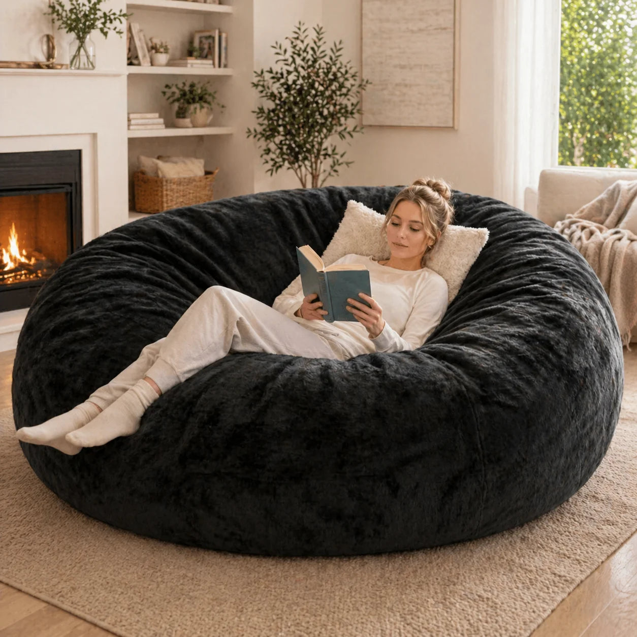 Memory Foam Bean Bag Chair With Washable Flannel Cover