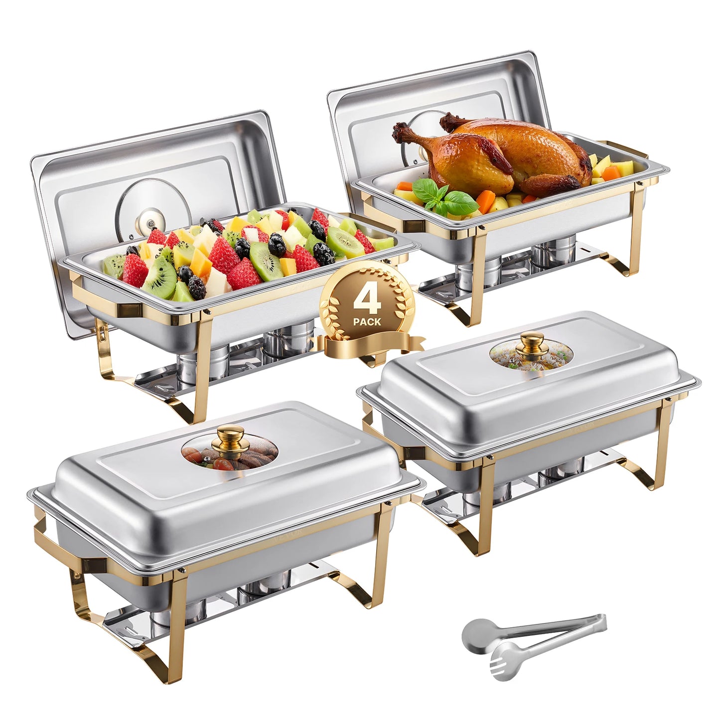 SucceBuy Chafing Dish Buffet Set Stainless Steel Rectangular Warmer