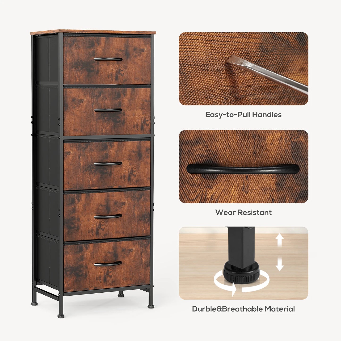 JHK Modern Dresser With Fabric Drawers On Steel Frame