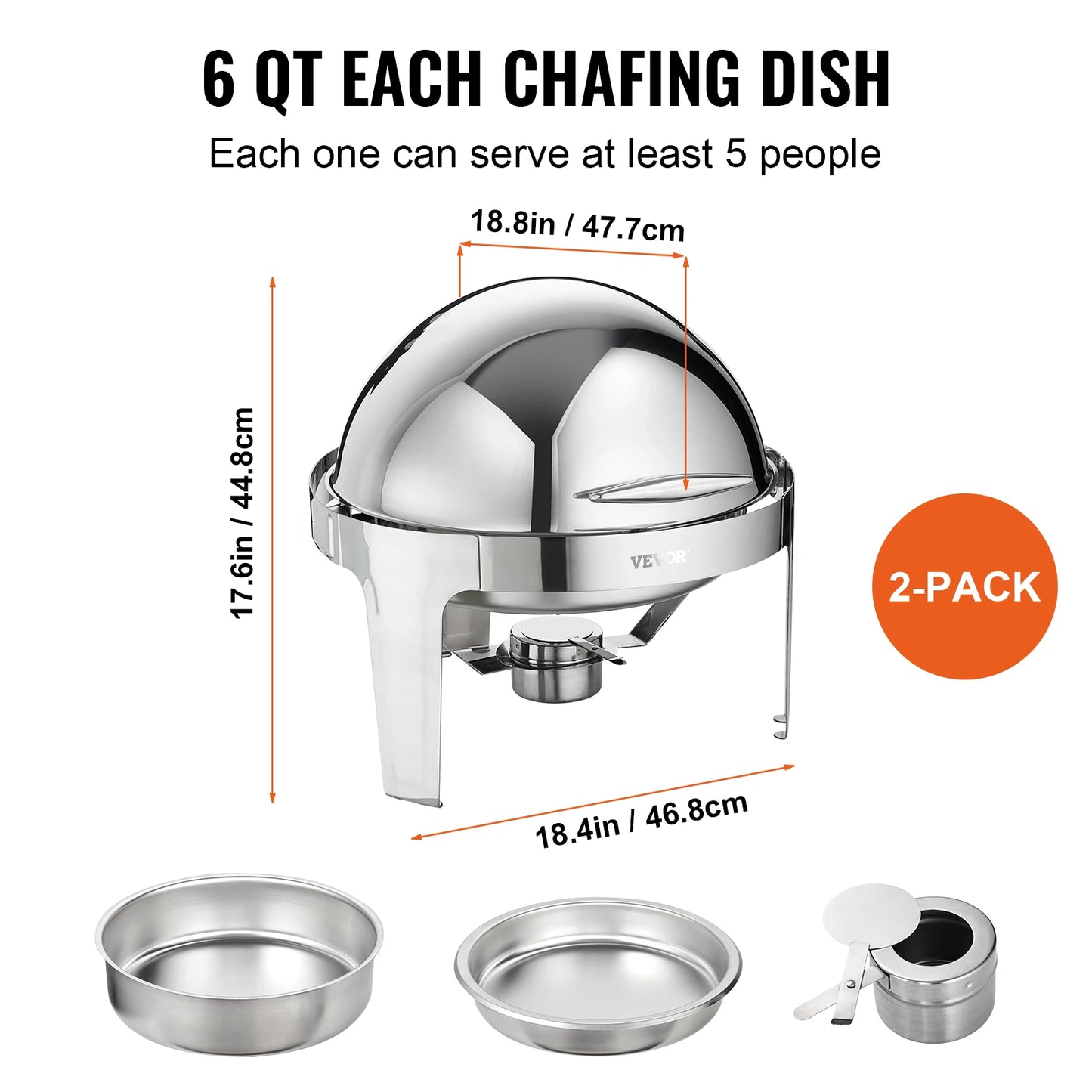 SucceBuy Roll Top Chafing Dish Buffet Set Stainless Steel Chafer With Two Pans