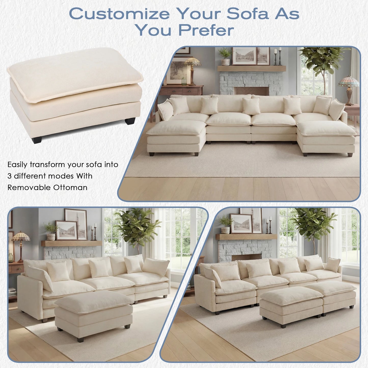 Redlife Modular Sectional Sofa With Ottoman Metal Frame