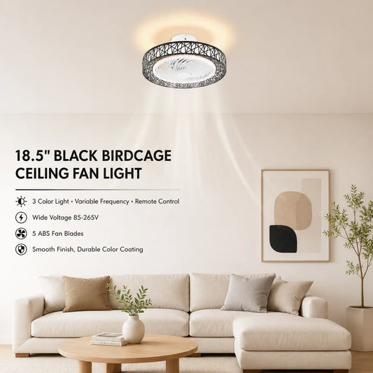 Bird Nest Ceiling Fan Light With Remote And 3 Color LED