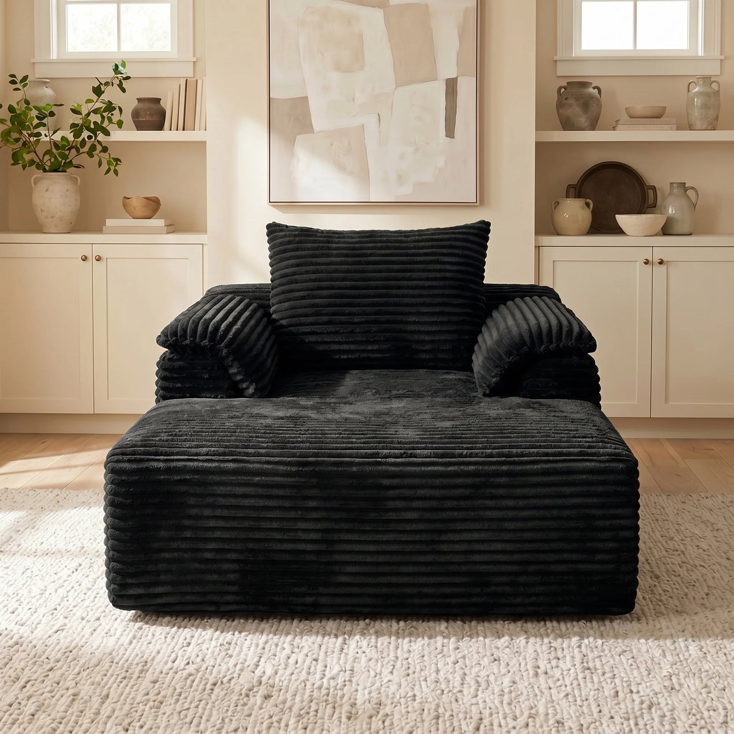 Corduroy Sofa Bed With Armrests And Pillows Reading Chair