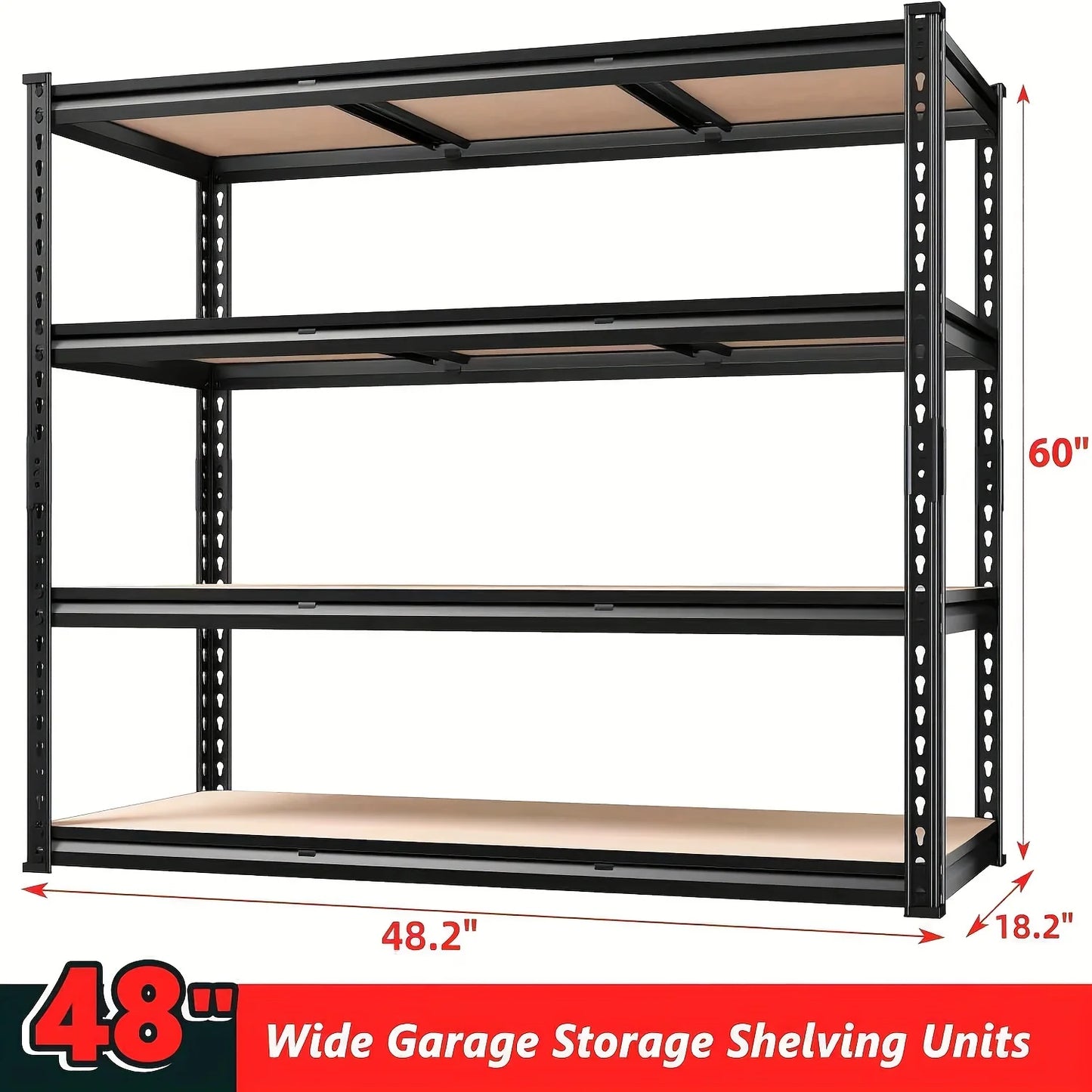 48.2" W Garage Shelving Heavy Duty Metal Shelving 3000LBS Storage Shelves Adjustable Metal Shelf Industrial Pantry Shelves For B