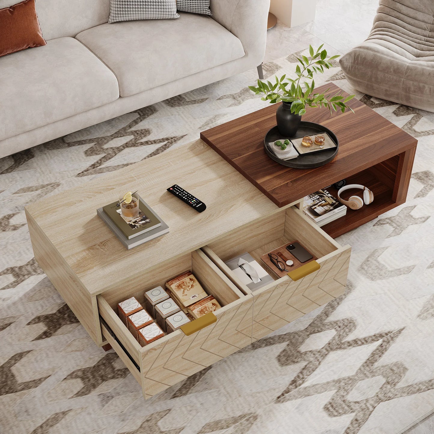 Tribesigns Extendable Coffee Table With Two Drawers