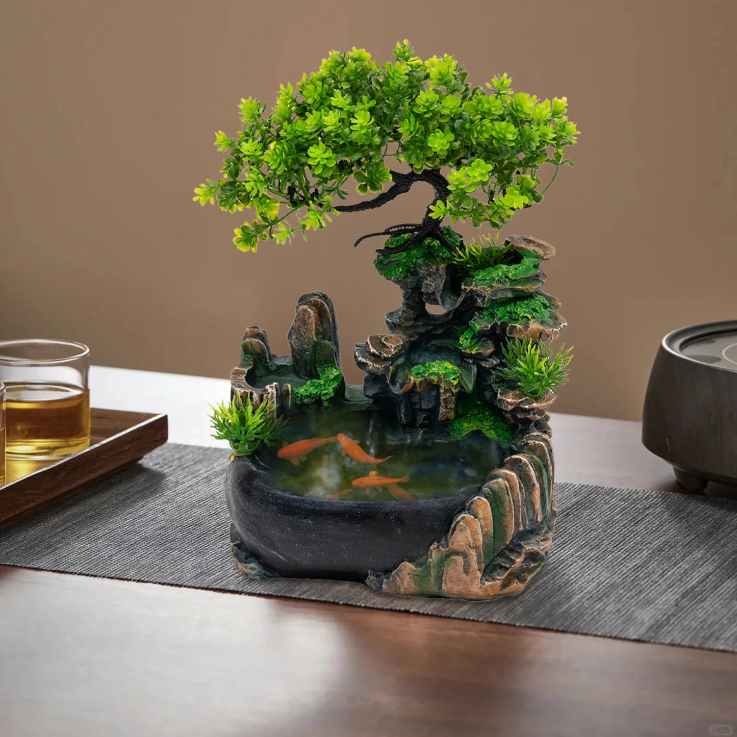 Indoor Tabletop Water Fountain With LED Lights Atomizer And Pump