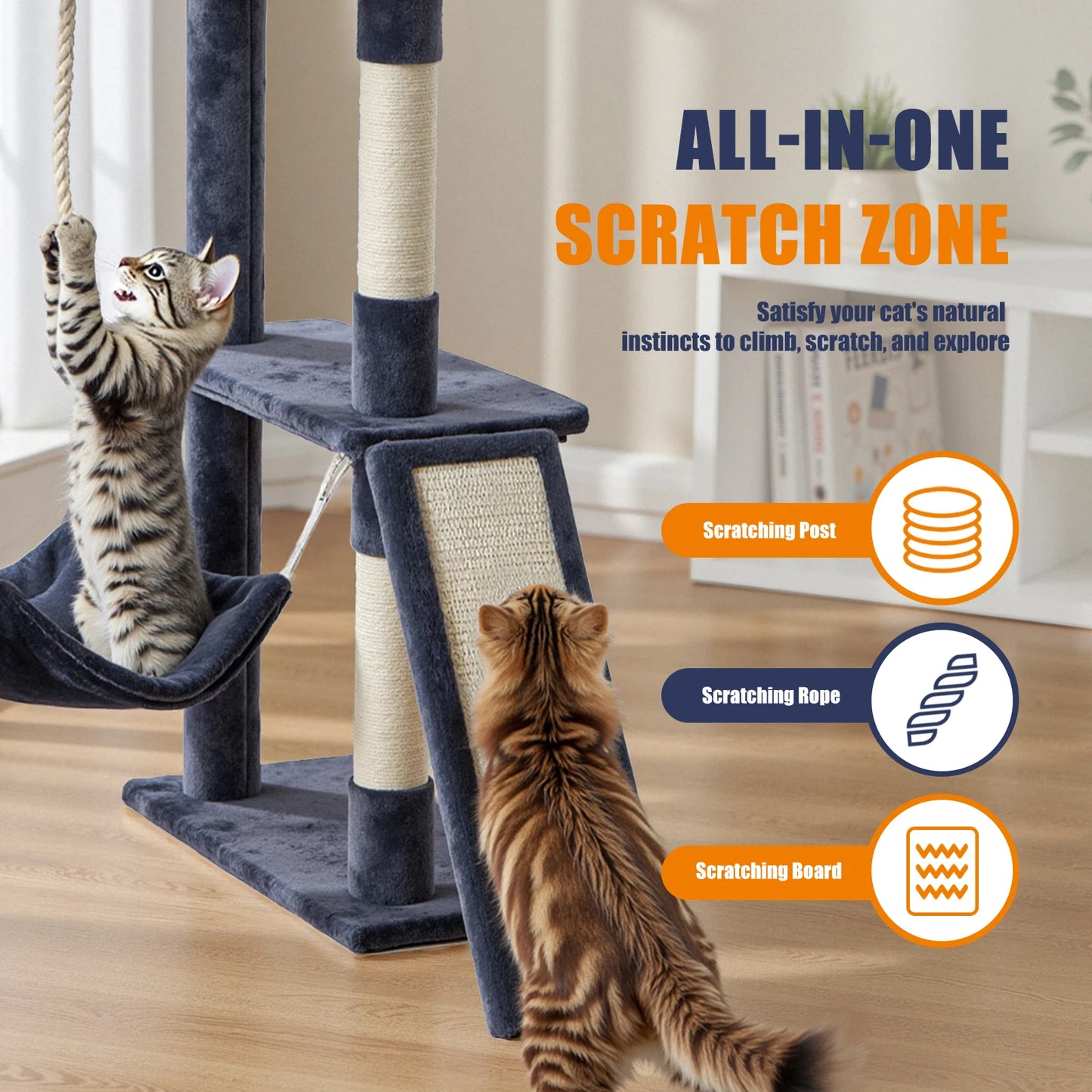 JHK Cat Tree Tall Multi Cat Climbing Tower With Natural Sisal Posts Indoor