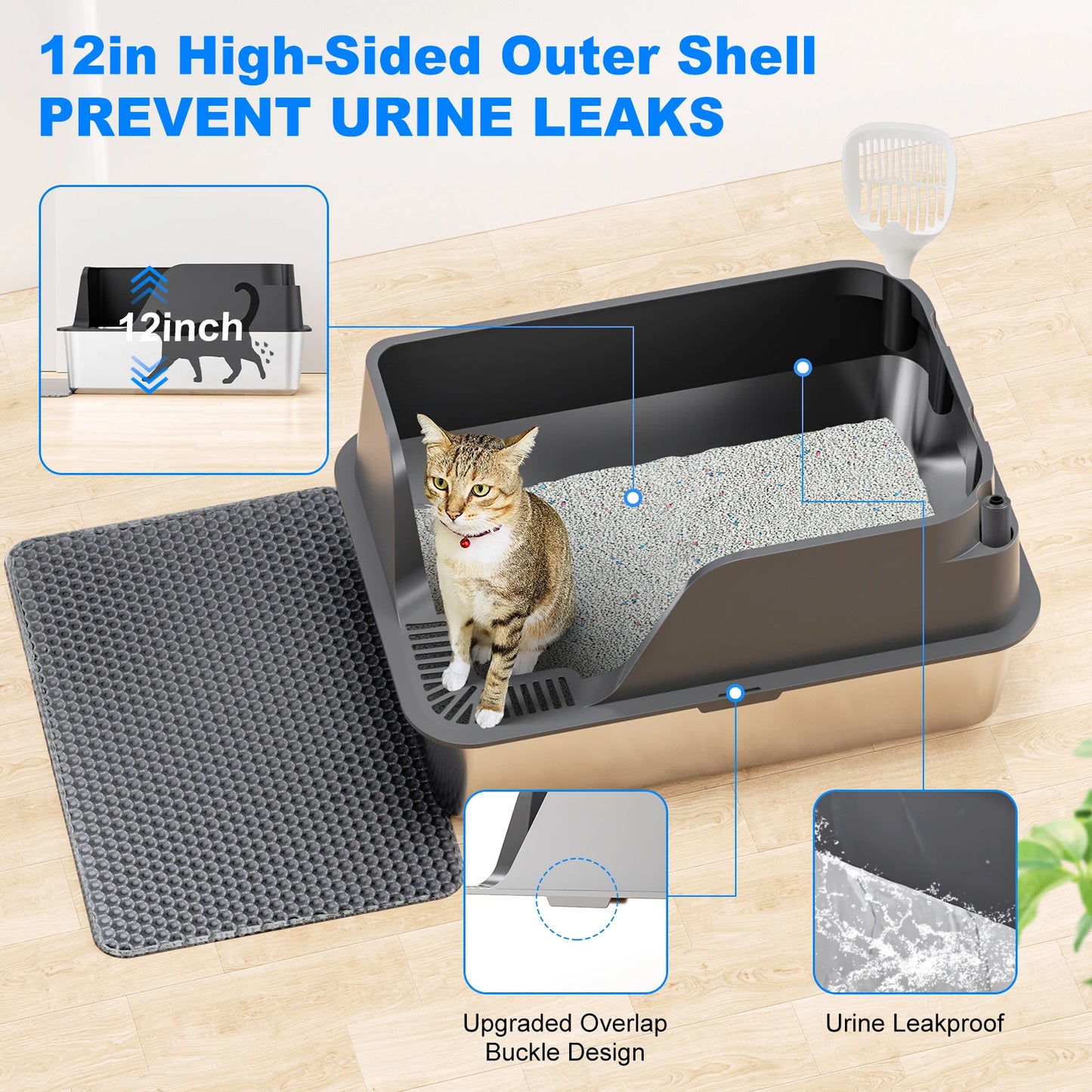 Stainless Steel Cat Litter Box With Lid For Large Cats