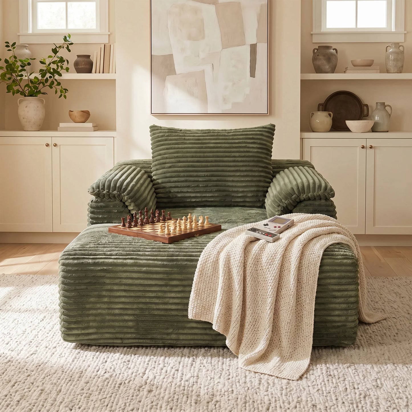 Corduroy Sofa Bed With Armrests And Pillows Reading Chair