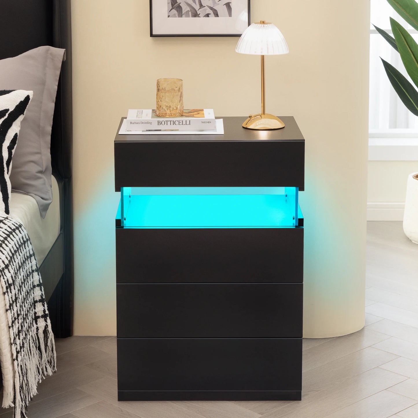 Cubehom LED Nightstand With 4 Drawers And Colorful LEDs