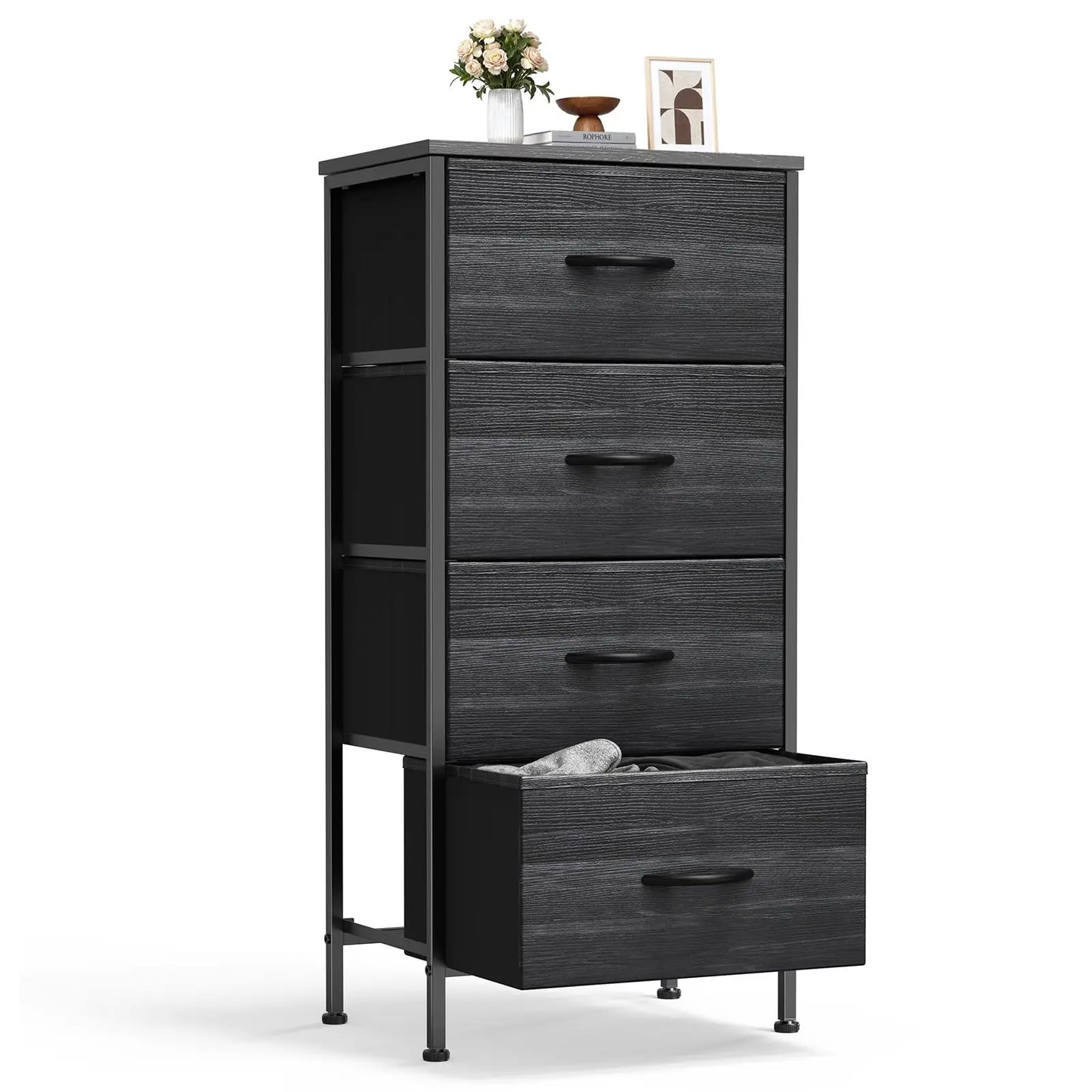 XIUWO Nightstand With 4 Fabric Drawers Modern Bedside Table