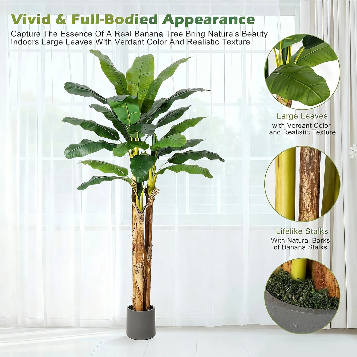 HiMISS Artificial Banana Tree In Planter With Realistic Foliage For Home