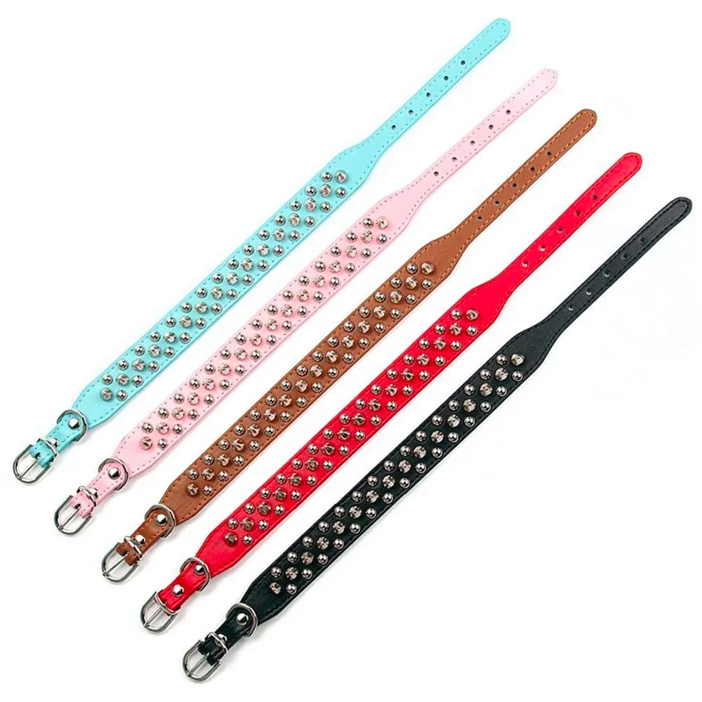 Adjustable PU Leather Dog Collar With Rivet Spikes For Small Dogs And Cats