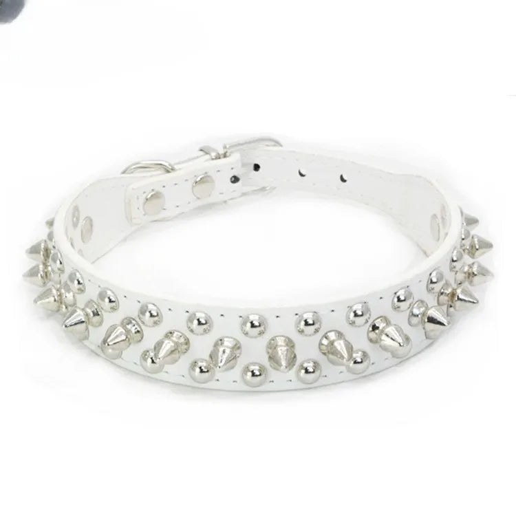 Adjustable PU Leather Dog Collar With Rivet Spikes For Small Dogs And Cats