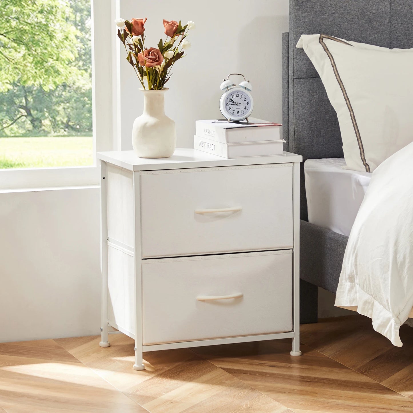 JHK Nightstand Bedside Table With Storage Drawers And Cabinet