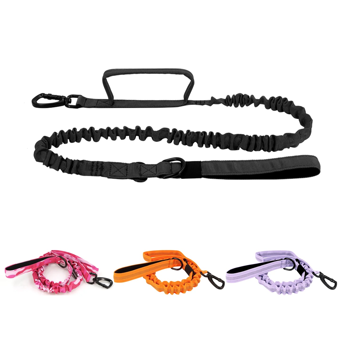 Military Style Dog Leash With Adjustable Length And Quick Release Elastic Rope