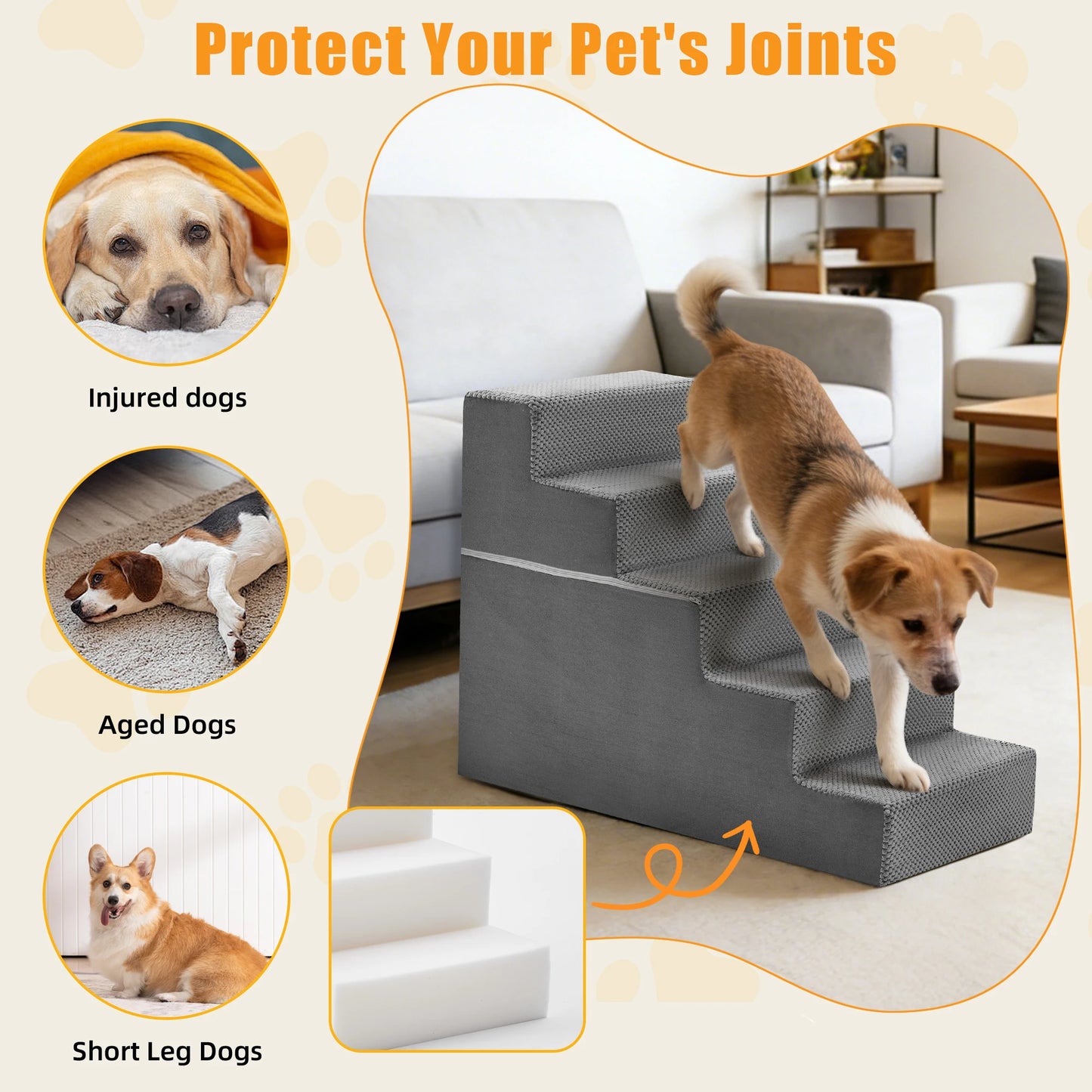 Foam Canine Staircase 3 to 5 Step Right Angled Ramp