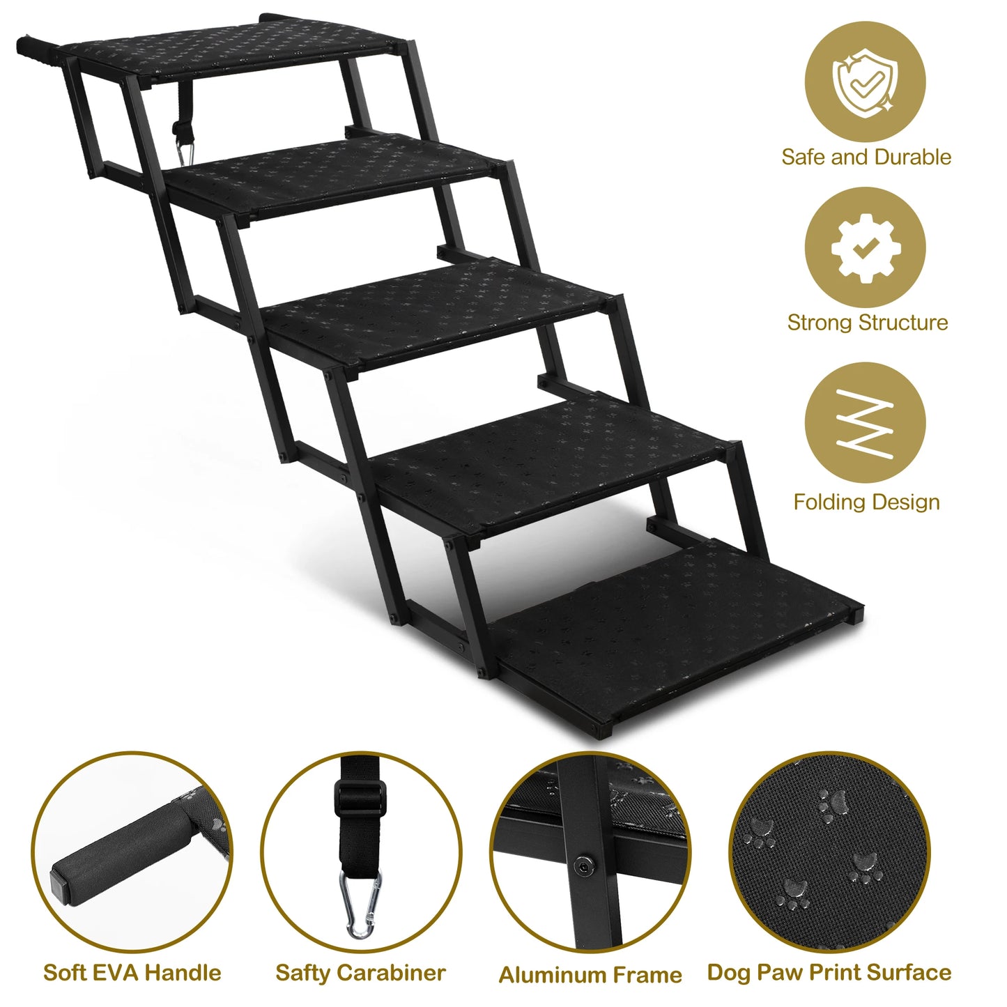 Adjustable Foldable Dog Stairs Set For Cars, SUVs Stainless-Steel
