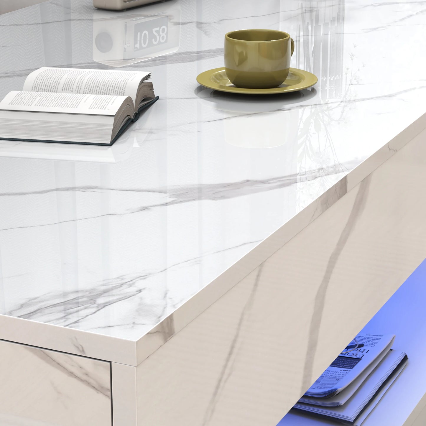 QiaoShiRen Modern LED Coffee Table With Double Layer Drawers