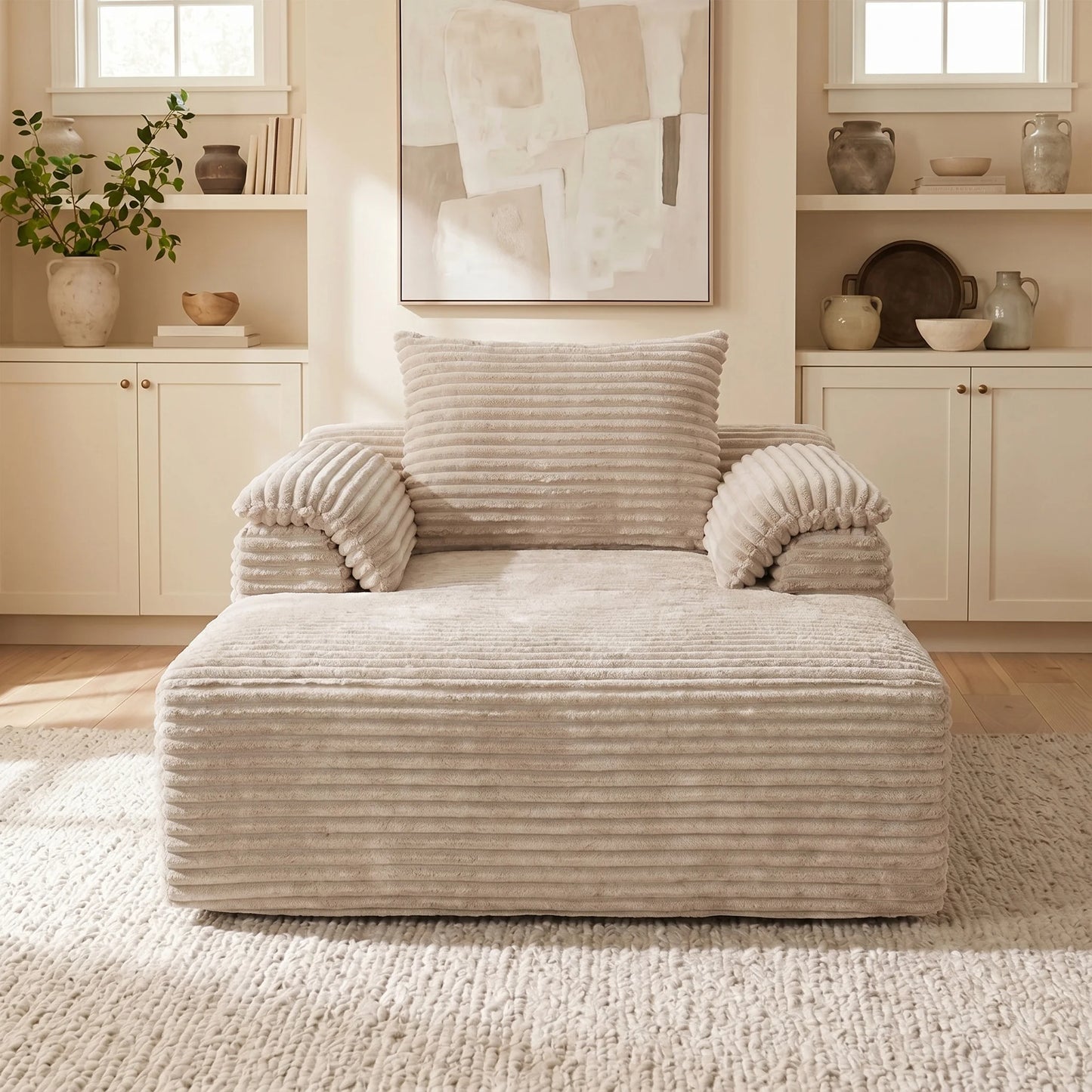 Corduroy Sofa Bed With Armrests And Pillows Reading Chair