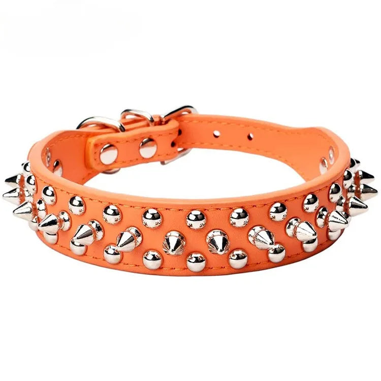 Adjustable PU Leather Dog Collar With Rivet Spikes For Small Dogs And Cats