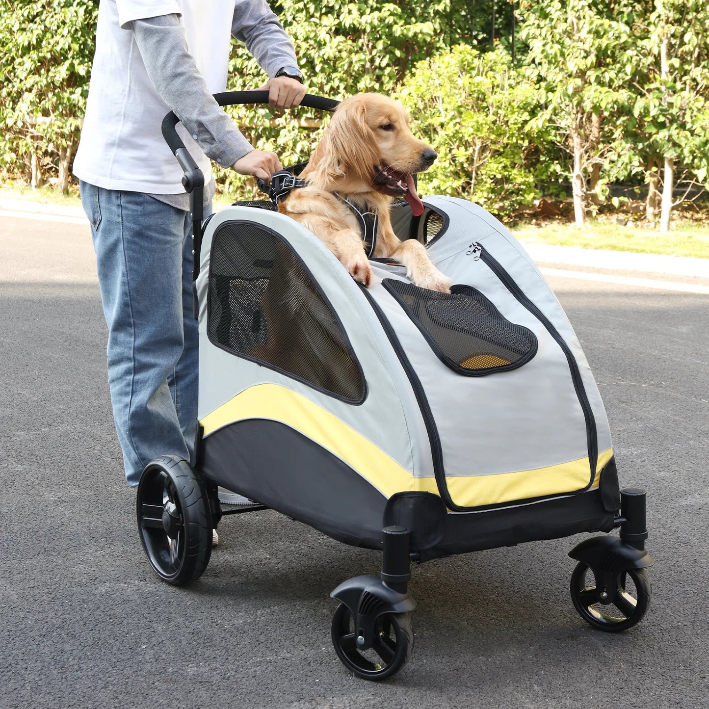 Portable Four Wheel Dog Stroller Foldable Travel Carrier All Breeds